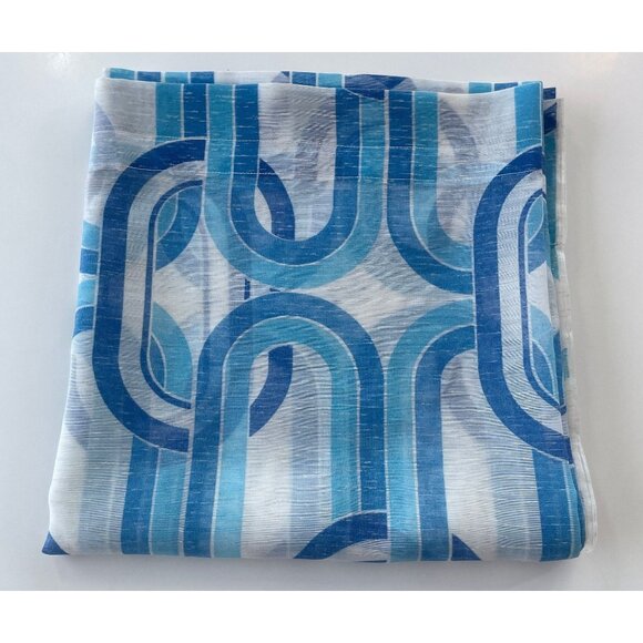 Vintage 1970s curtain, blue and white geometric groovy pattern, single panel - Picture 10 of 10